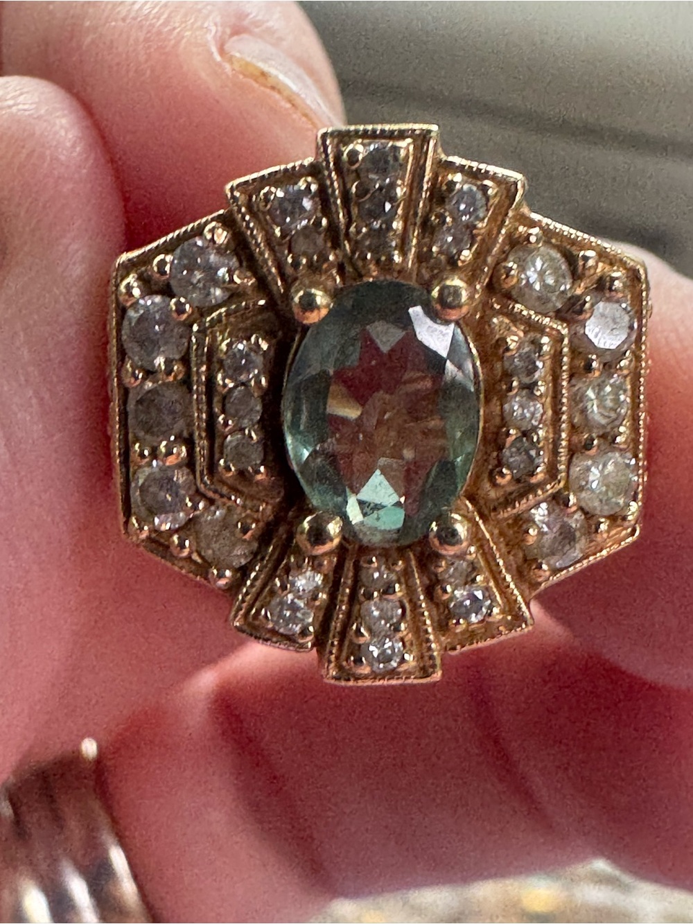 14K Yellow Gold Tsavorite & Diamond Ring size 6 8.28G
